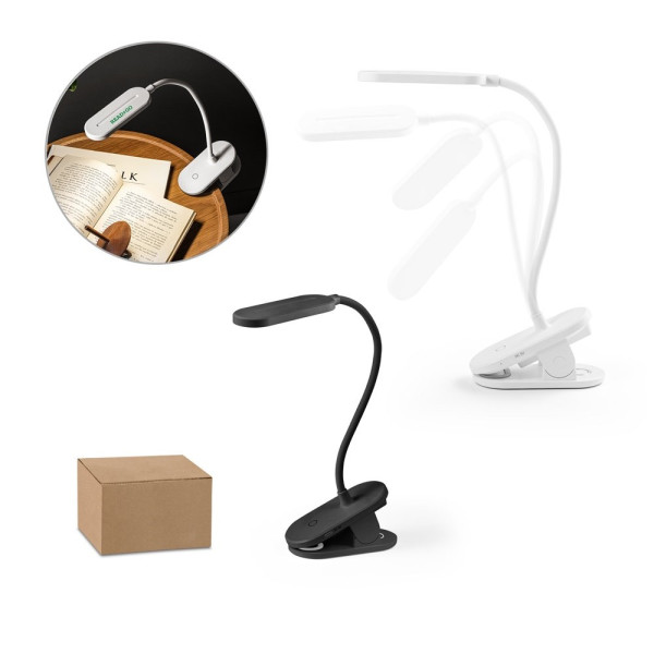 NESBIT II. Draagbare bureaulamp in 65% rABS met clip en 30 uur autonomie