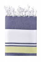 Navy/lichtgroen/wit (ca. Pantone 296C
802C
white)